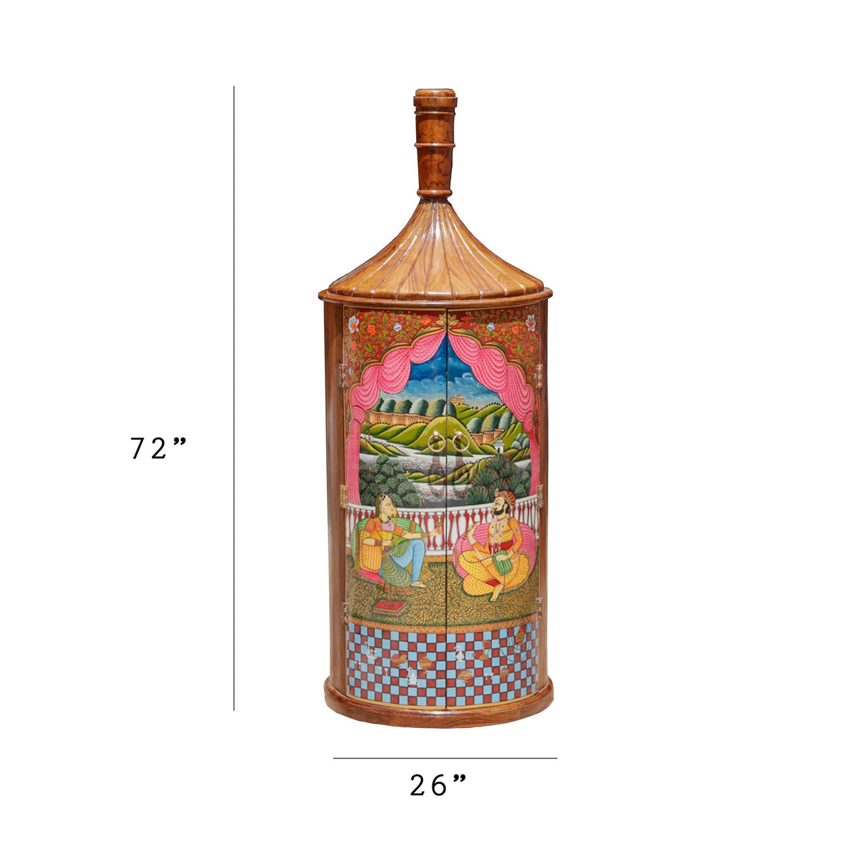 Hand-Painted Teak Wood Bottle Bar Cabinet, Mid-Century Home Furniture