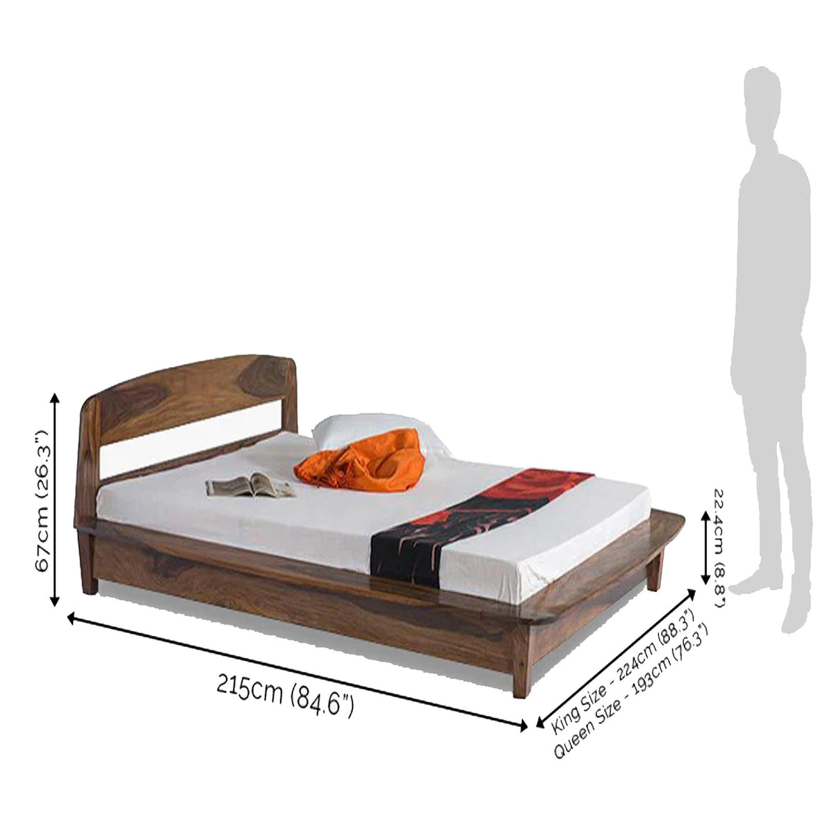 Handmade Teak Wood Platform Bed Frame, Low Post, Folding Design (Twin, Queen, King)