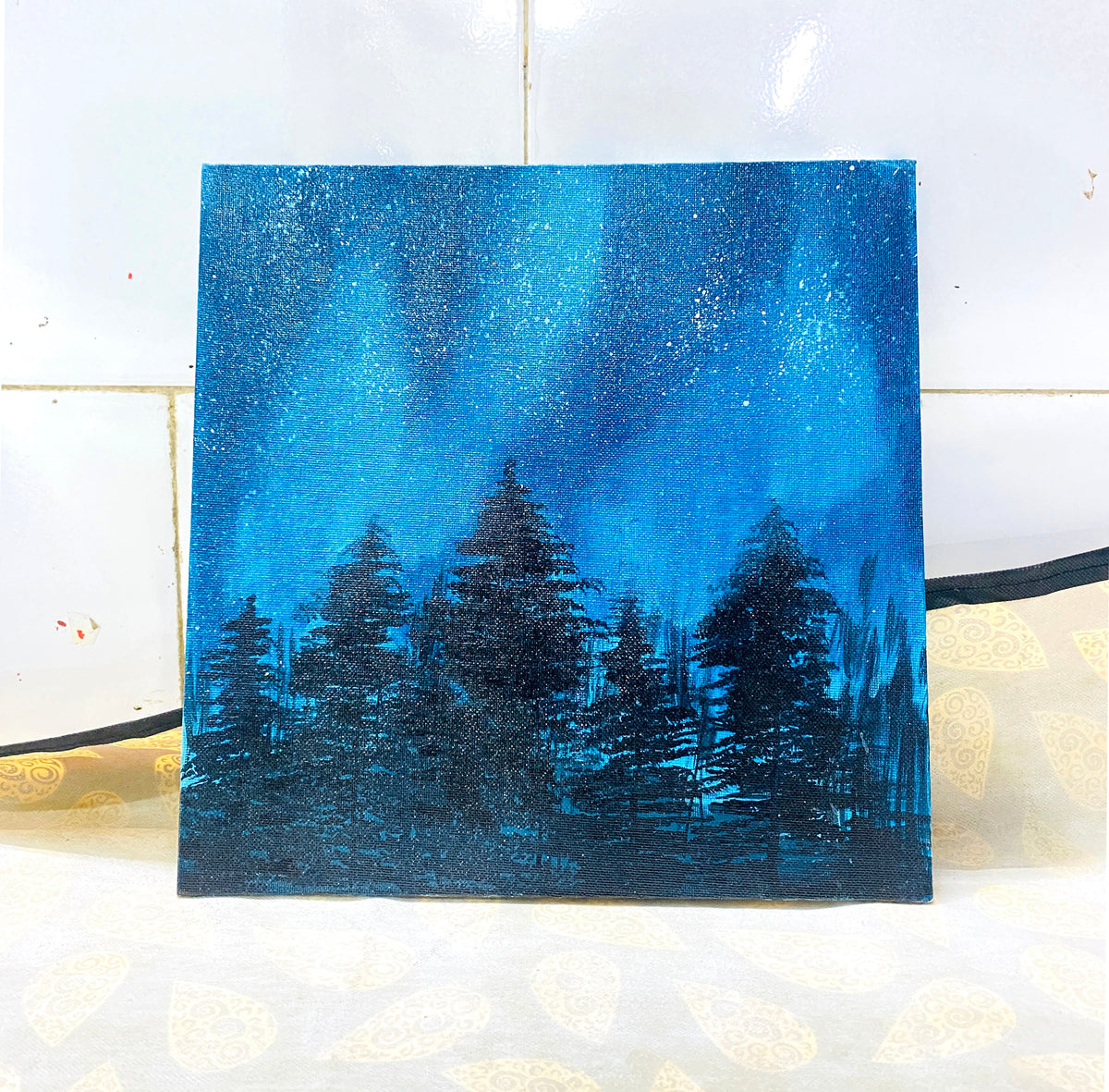 Hand Painted Northern Lights Painting on canvas, Wall décor for home and office