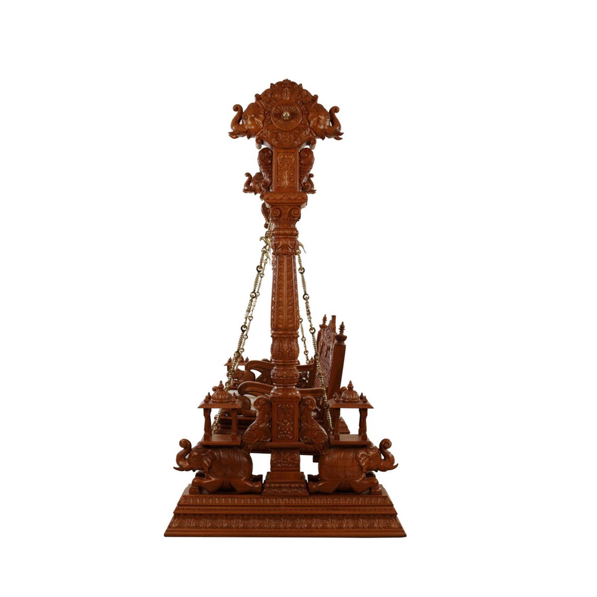 Teak Wood Swing: Elephant Design with Brass Chain