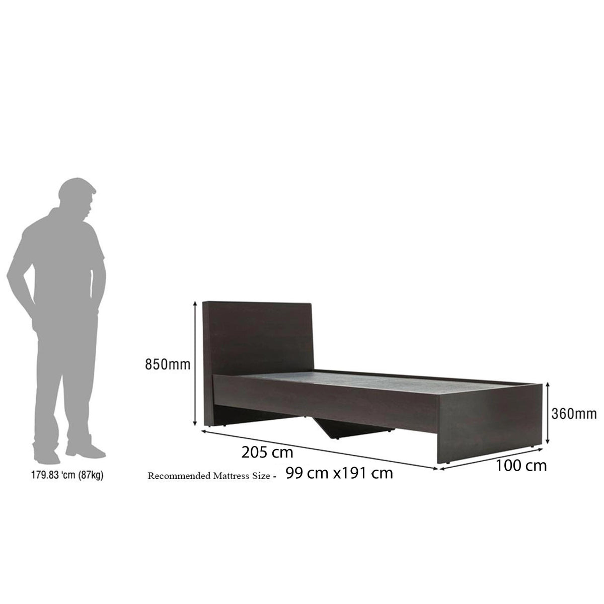 Mid Century Modern Twin Bed Frame: Handmade Walnut, Black Finish
