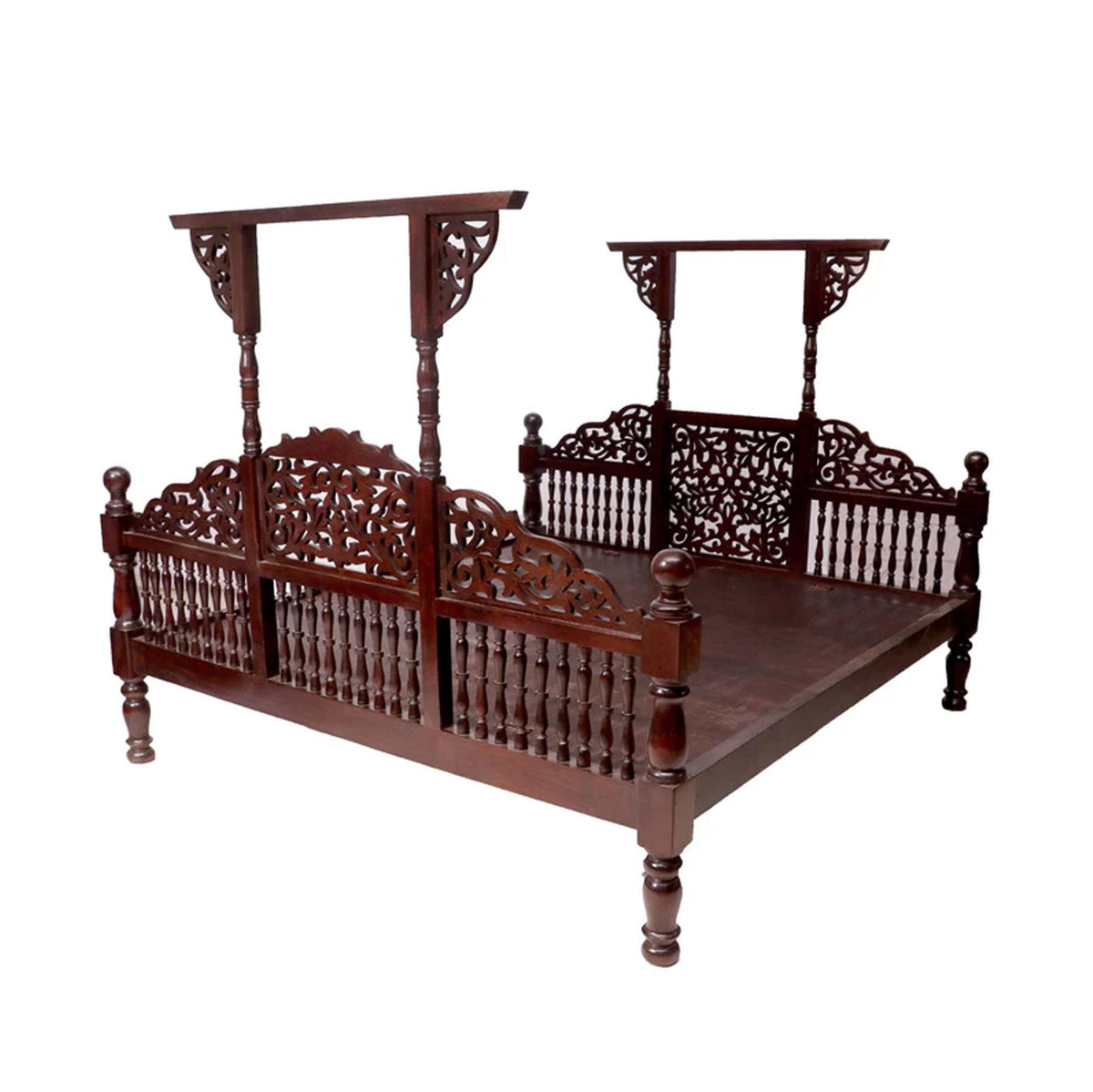 Hand Carved Giltwood King Bed: Louis XV Style Teak Frame