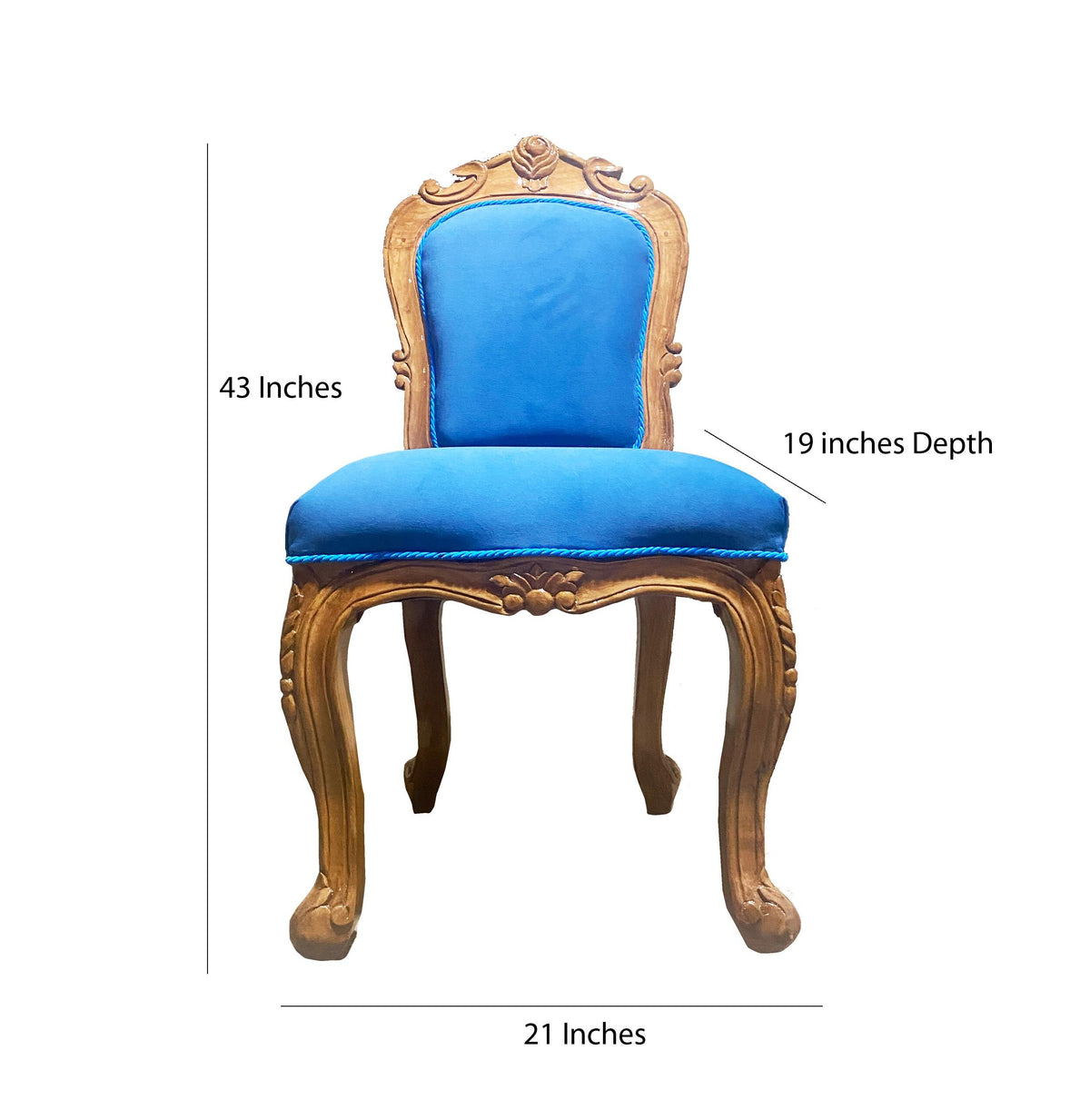 Hand Carved Rococo Dining Table & Blue Tufted Chairs - Off White
