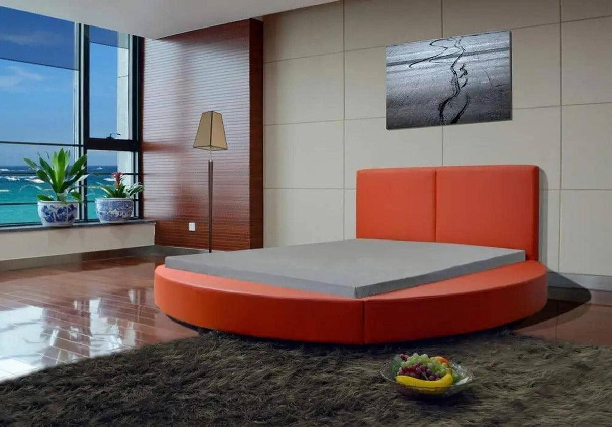 Handmade Modern Round King Bed: Tufted Headboard, Solid Wood Frame