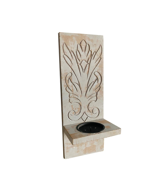 Mid century Rustic White Wooden Pallet Carving Wall Mount Candle Holder Fixture