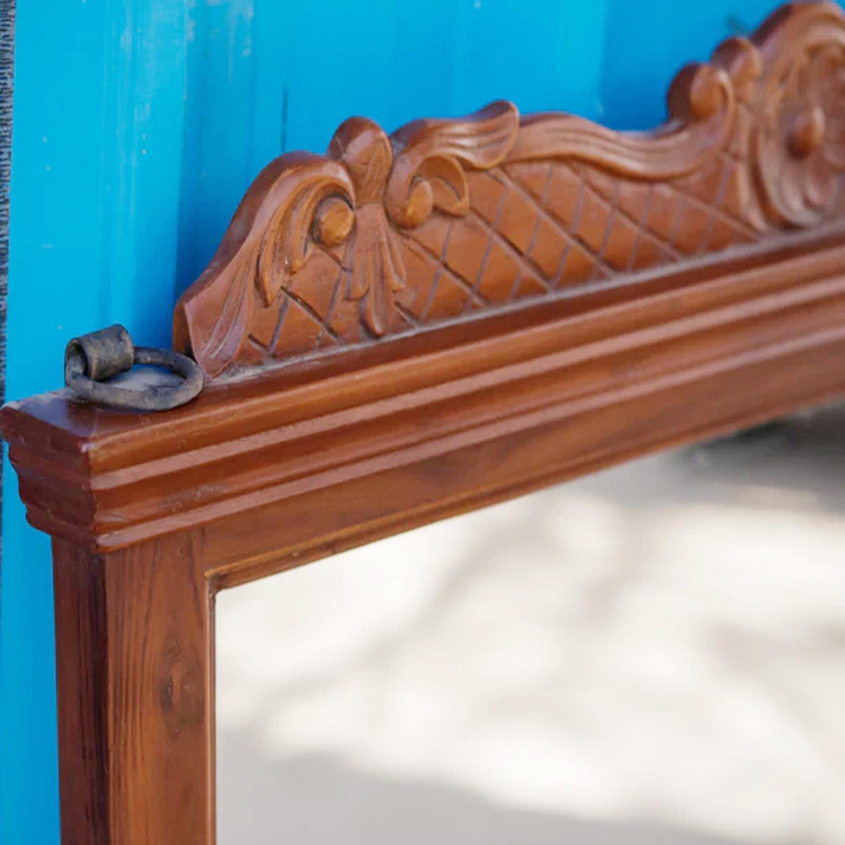 Hand Carved Wood Wall Mirror Frame: Mid-Century Modern Decor (38x28 Inches