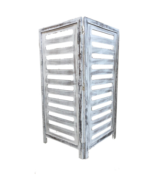 Handmade Rustic White Wood Folding Room Divider - 7 ft Tall