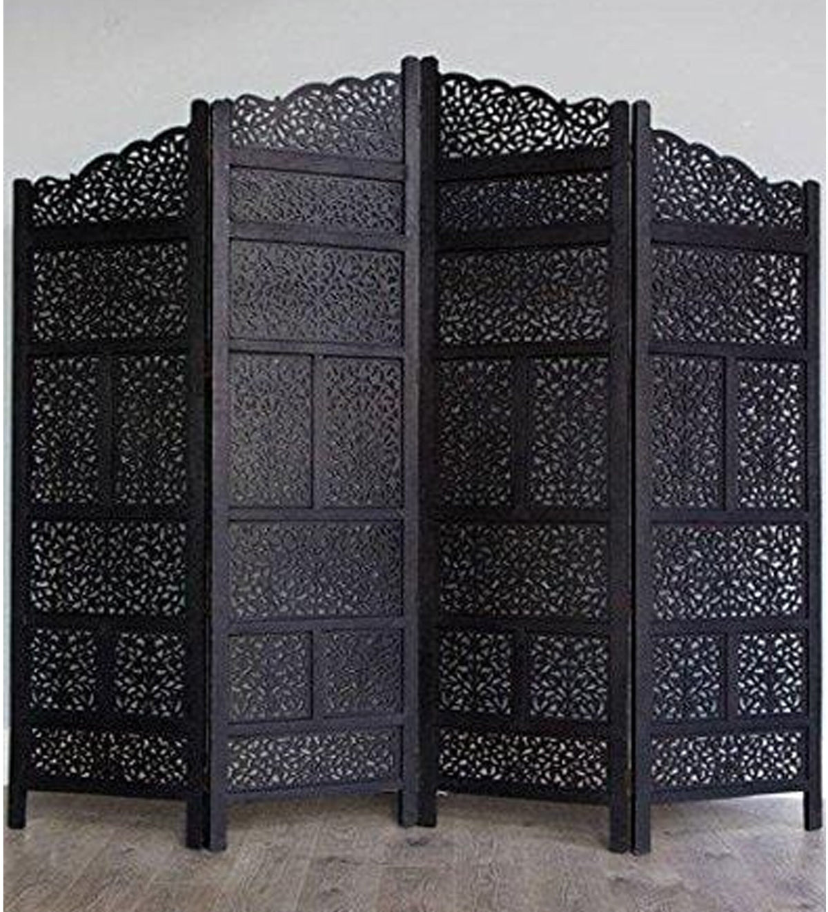 Handmade Wooden Room Divider, Folding Privacy Screen, Carved Partition, Freestanding 4 Panel Screen