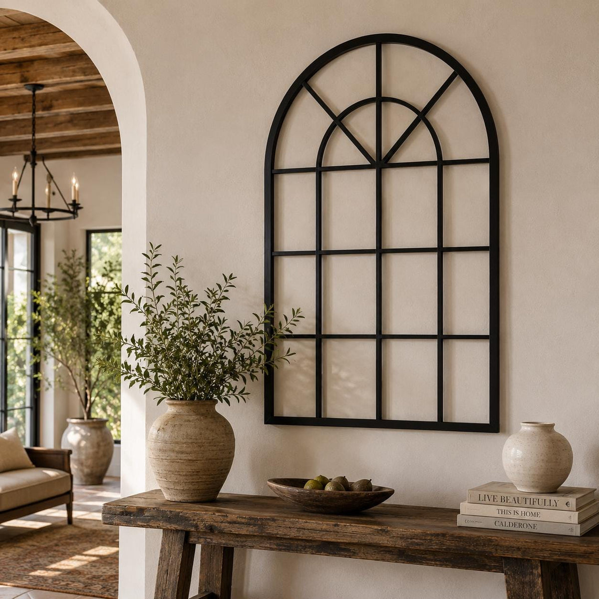Handmade Wrought Iron Arched Window Wall Decor, Gothic Moroccan Style (24x36 inches)