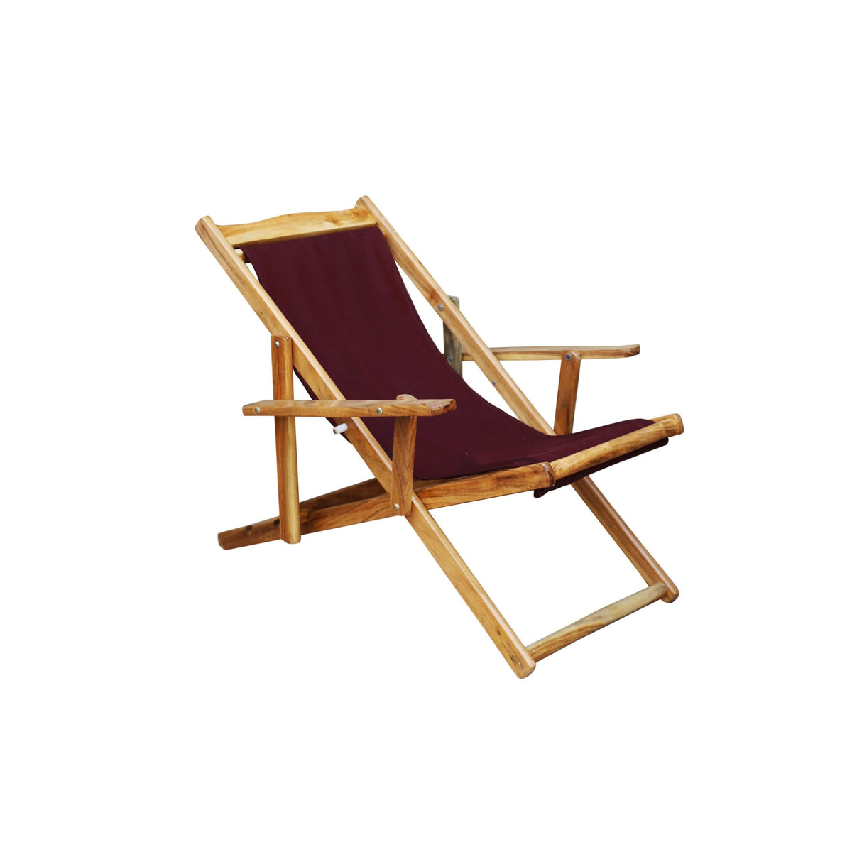 Handmade Teak & Blue Canvas Folding Chair: Mid-Century Modern Style