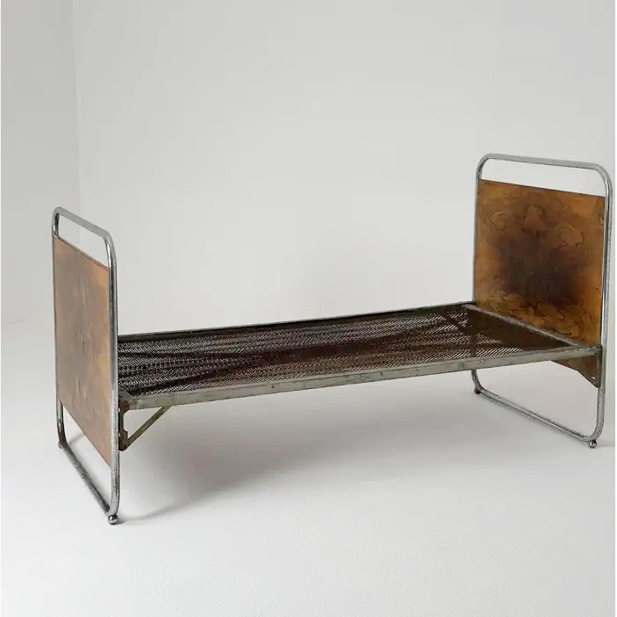 Handmade Brass & Wood Bed Frame, Mid-Century Style Design