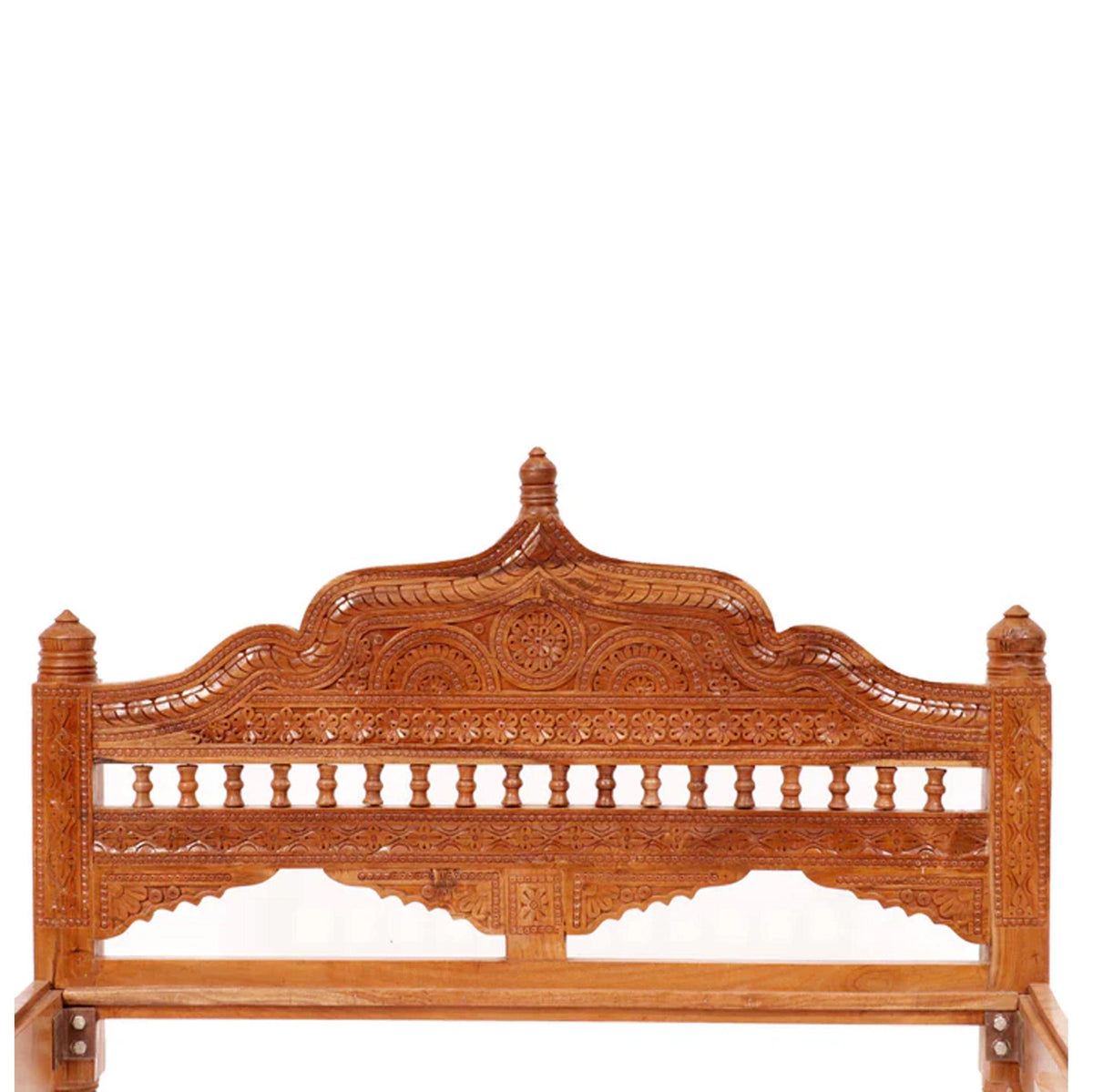 Hand Carved Teak Wood Bed, Folk Art Rococo Style