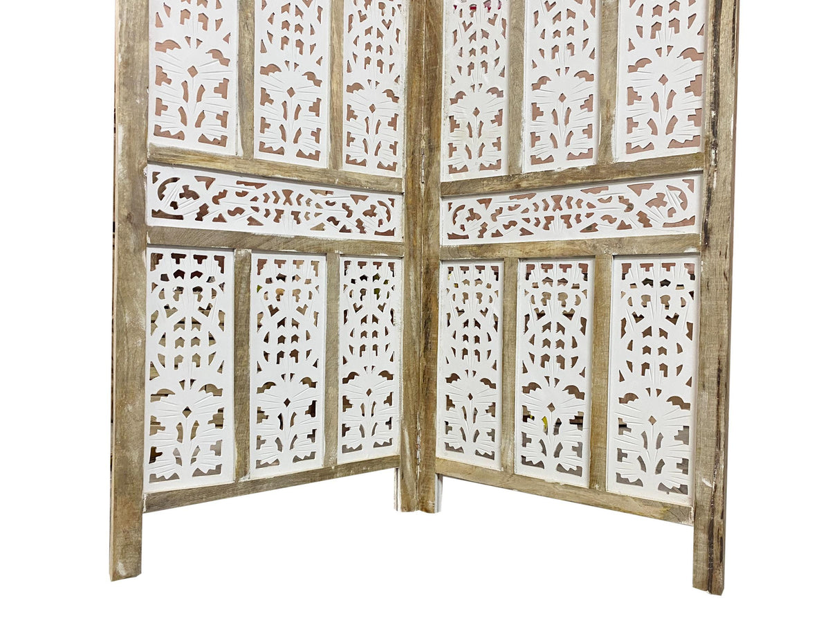 Mid century White brown frame Wooden Folding Divider, Partition, Handmade Self standing separator