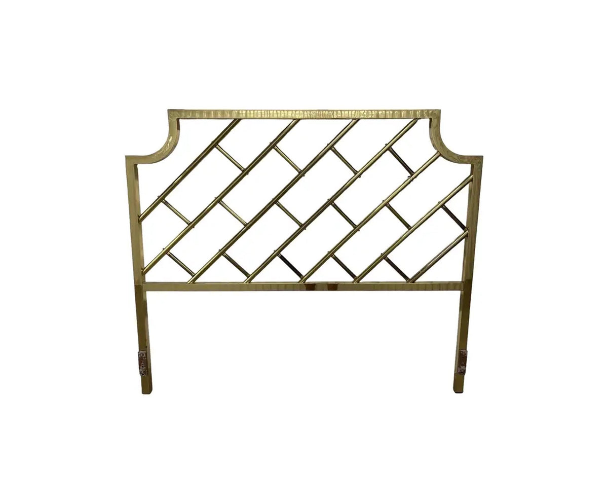 Mid-Century Style Brass King Headboard, Handmade Ornate Design