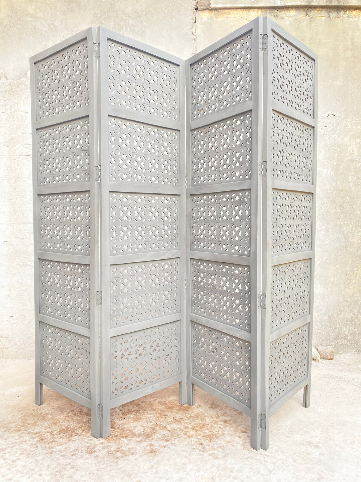 Handmade Mesh Style Wood Room Divider, Folding Privacy Screen