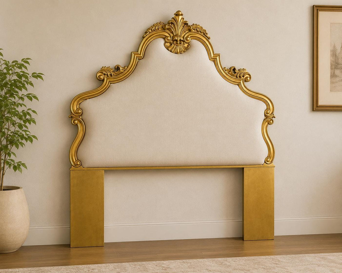 Wooden Large Gilt Wood King/Queen Headboard, 20th Century Gold Handmade Headboard