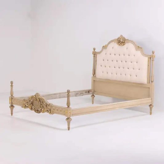 Handmade Giltwood Bed Frame, Tufted carved Style Design