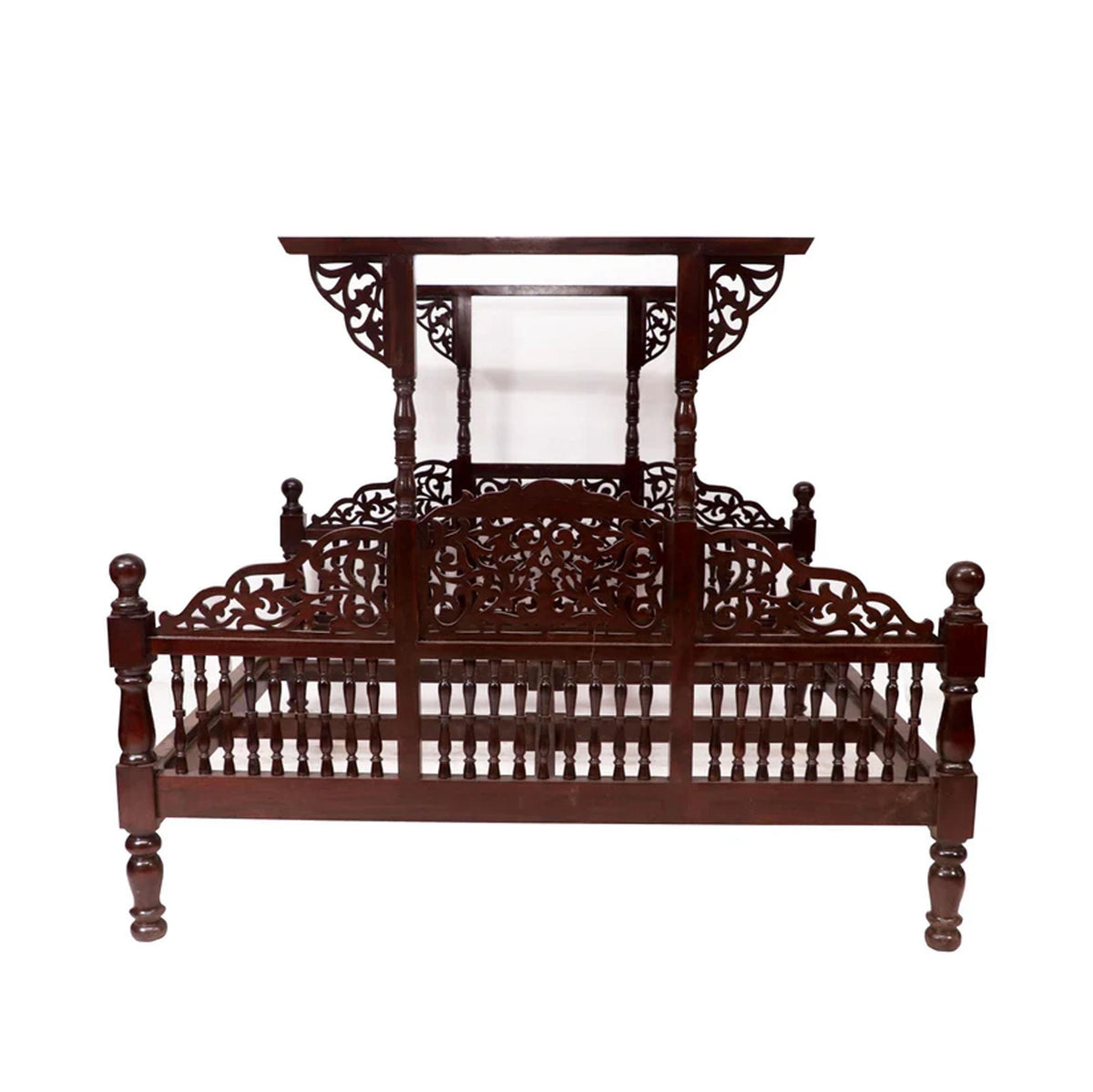 Hand Carved Giltwood King Bed: Louis XV Style Teak Frame