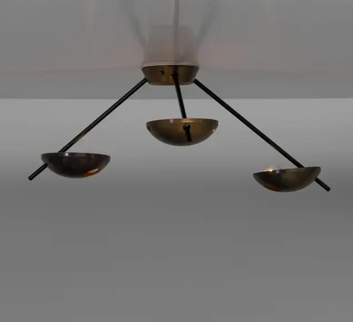 Mid-Century Style 3-Light Flush Mount Ceiling Fixture in Antique Brass