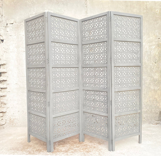Handmade Mesh Style Wood Room Divider, Folding Privacy Screen