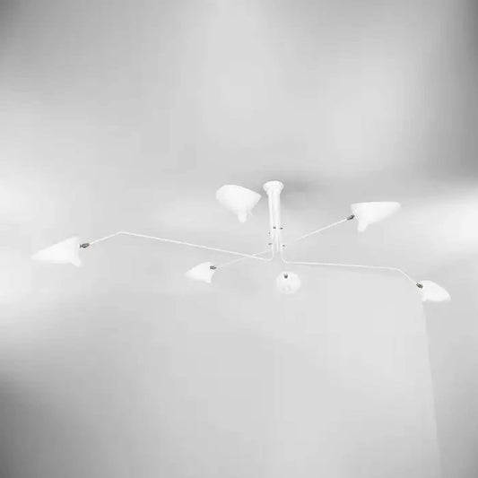 Mid-Century Style 6-Arm Rotating Brass Ceiling Light Chandelier