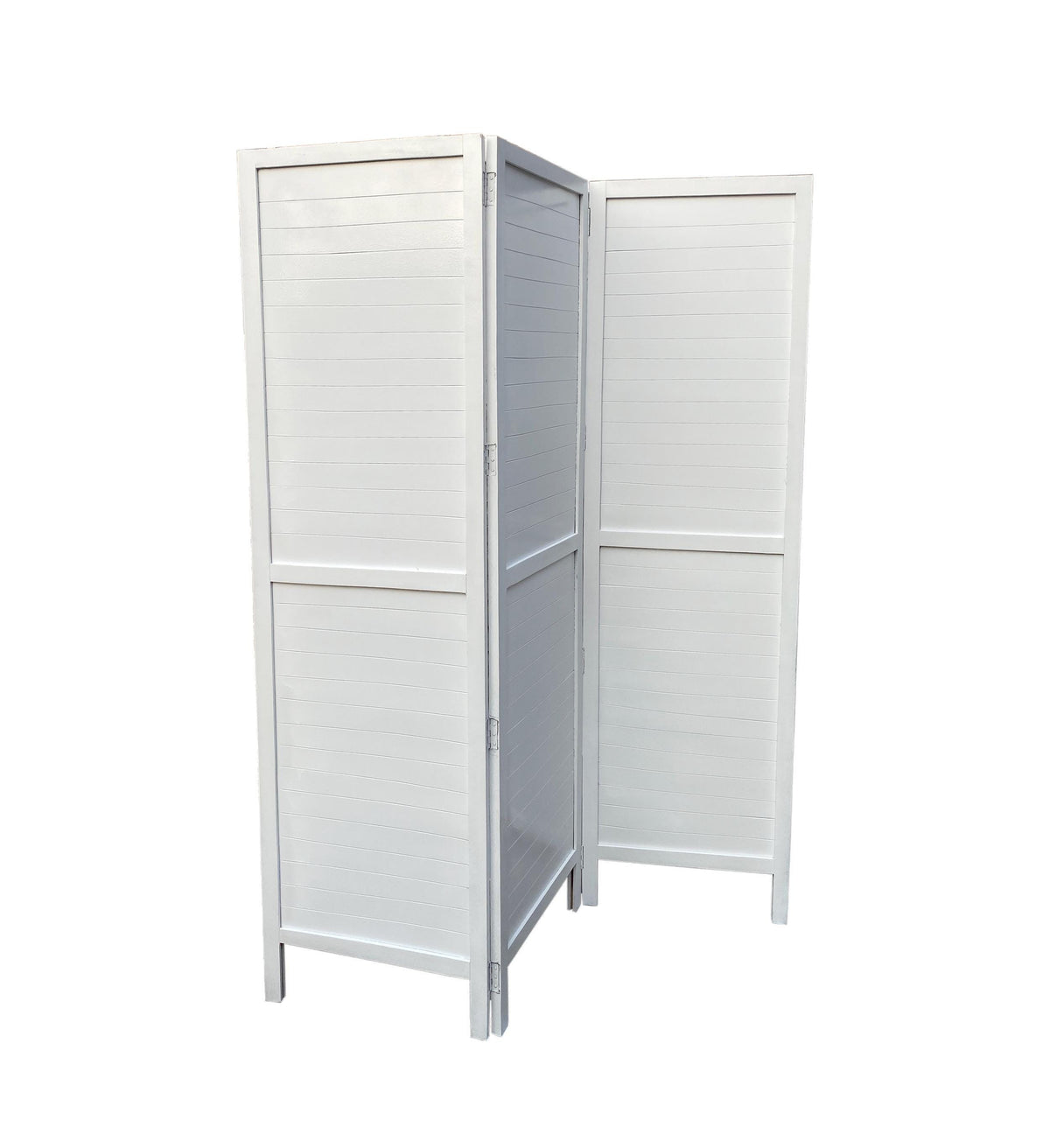 Mid Century Modern Wooden Folding Room Divider - White Stripes