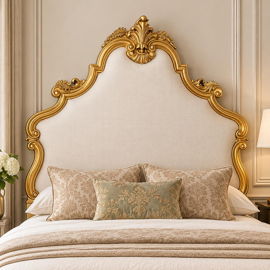 Wooden Large Gilt Wood King/Queen Headboard, 20th Century Gold Handmade Headboard