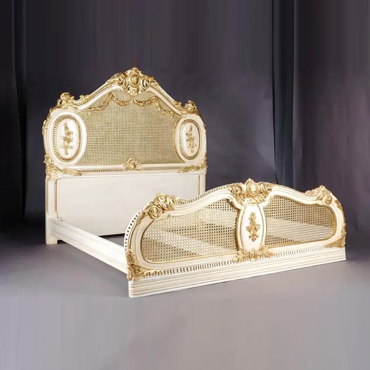Handmade Teak Wood Bed Frame: Cane Knitted carved Low Post