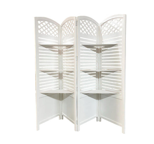 Handmade Wooden Folding Room Divider with Shelves: Home Decor Screen