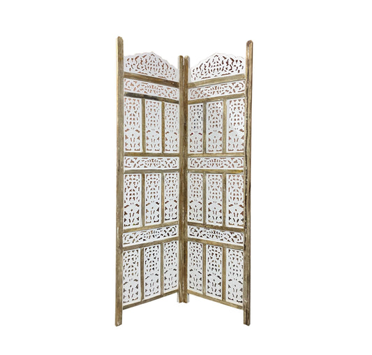 Mid century White brown frame Wooden Folding Divider, Partition, Handmade Self standing separator