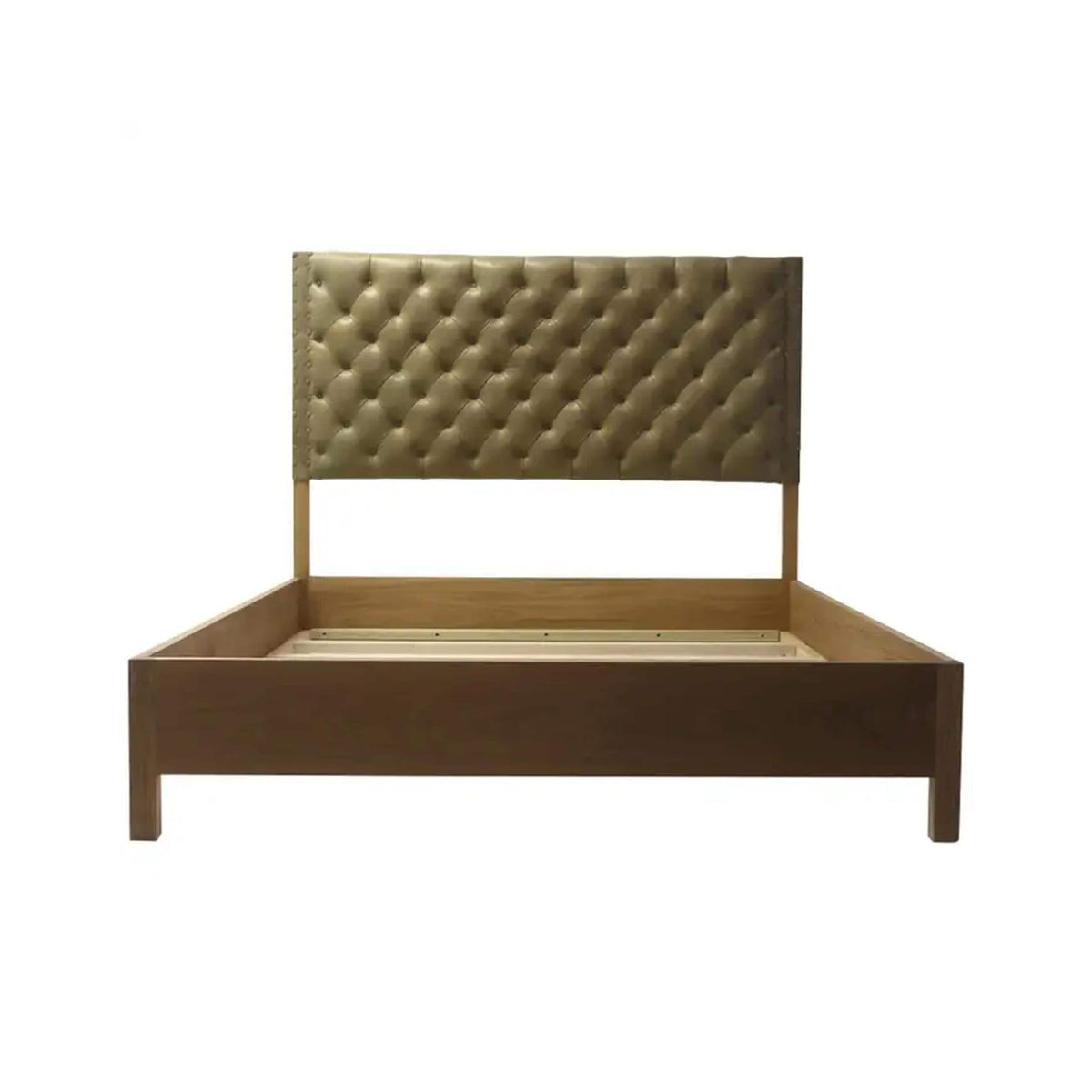 Handmade Tan Leather Tufted Bed: Oakwood  Bed Frame