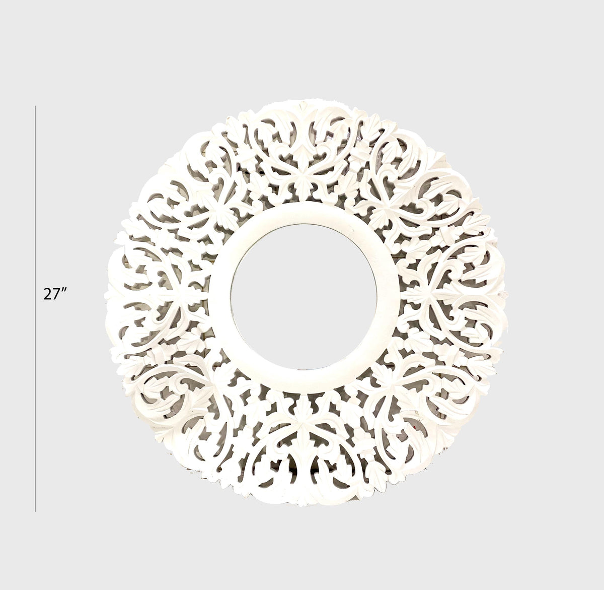 Handmade Carved Wood Mirror Frame: White Wall Hanging Decor