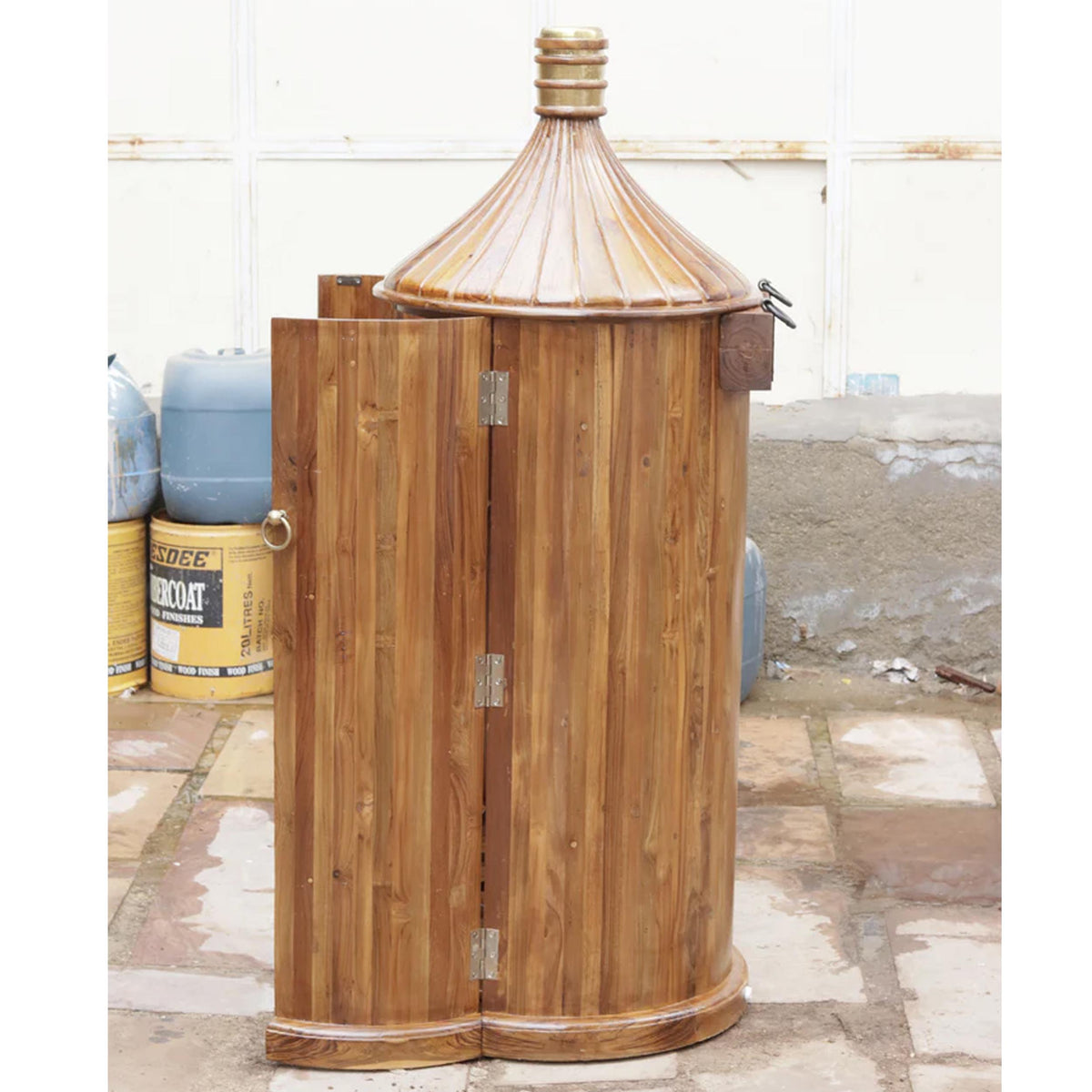 Hand-Painted Teak Wood Bottle Bar Cabinet, Mid-Century Home Furniture