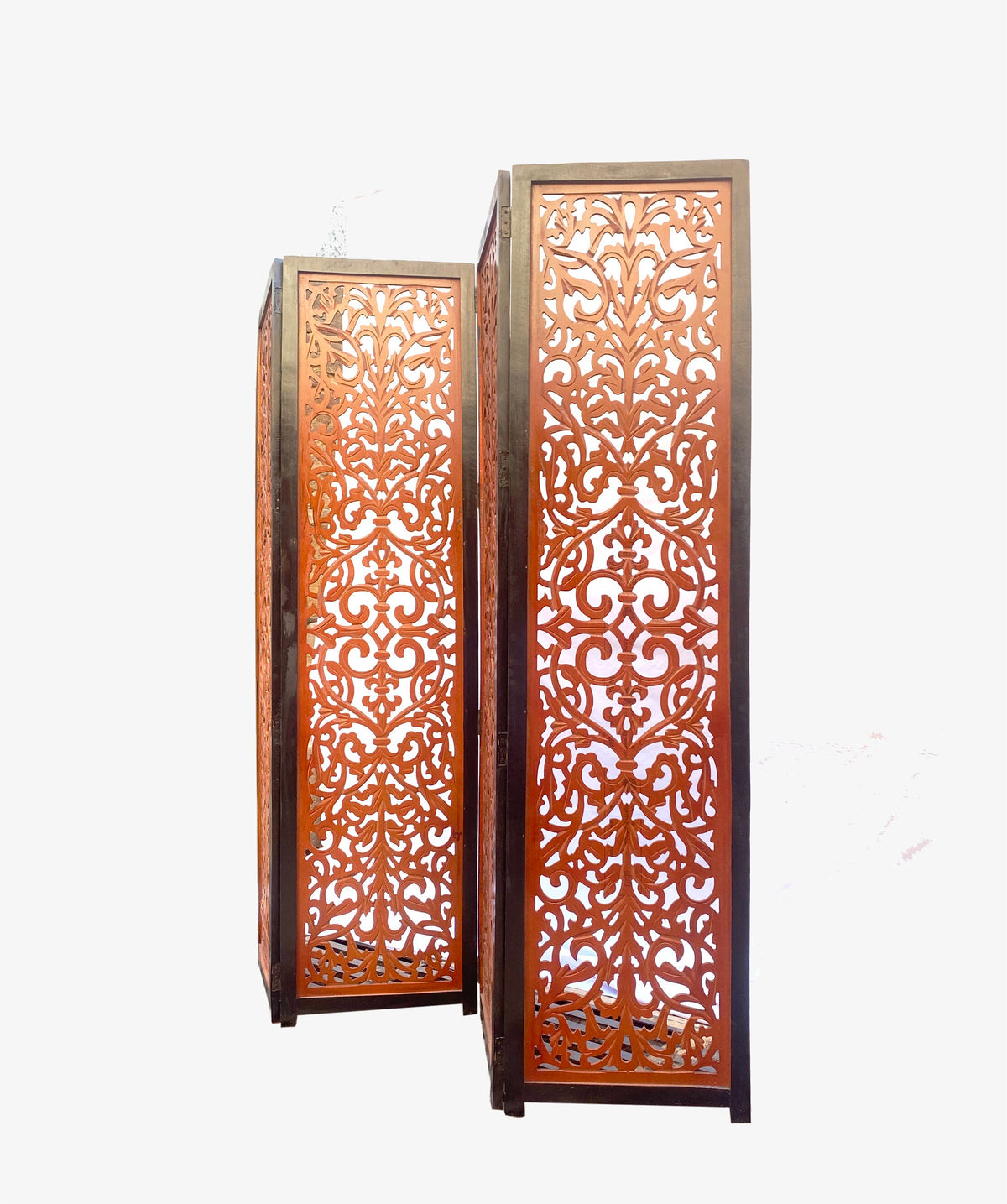 Mid Century Mesh Design Wooden Folding partition, Self standing divider