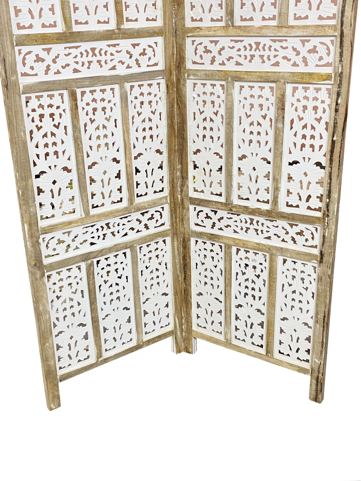 Mid century White brown frame Wooden Folding Divider, Partition, Handmade Self standing separator