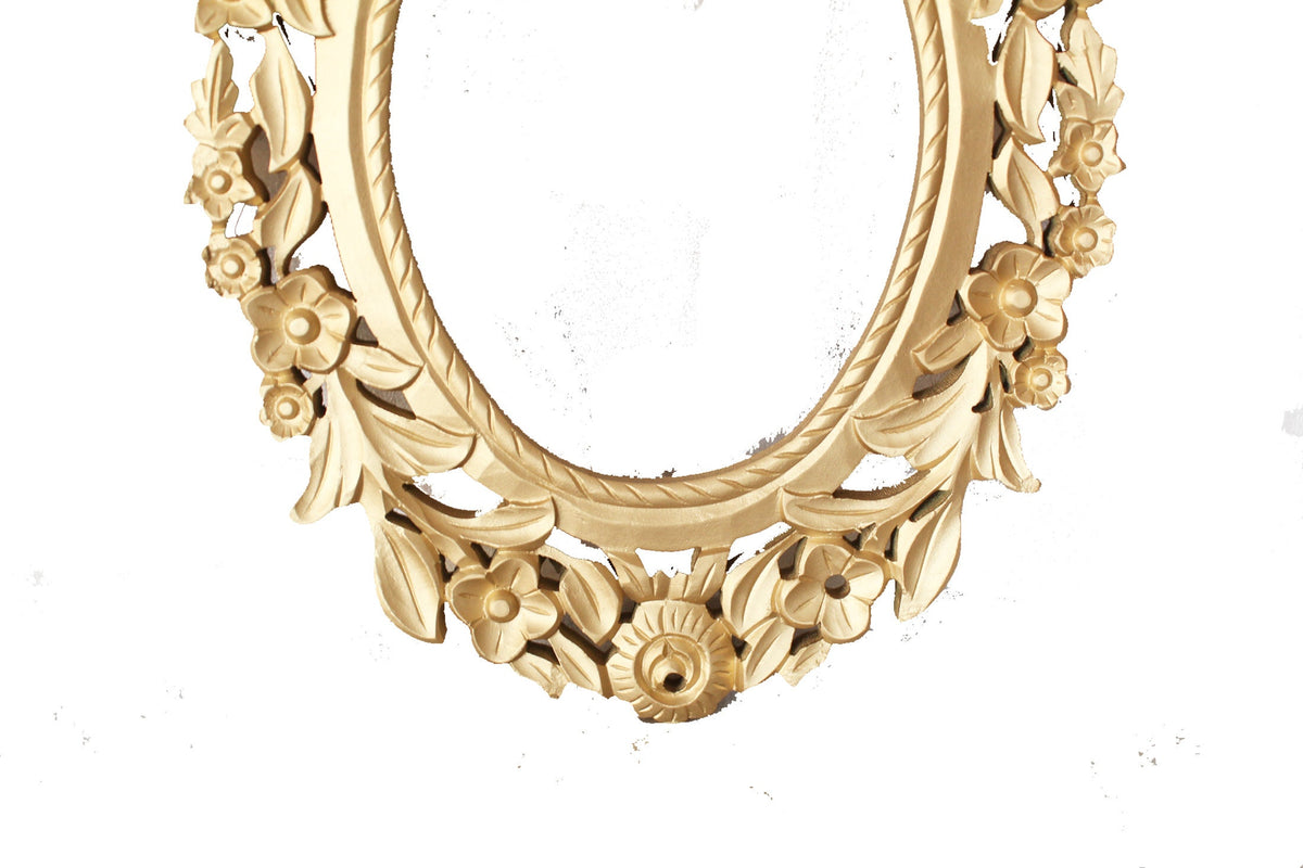 Wooden Carved Mirror Frame Wall hanging Fixture, Mid century Gold Color Frame