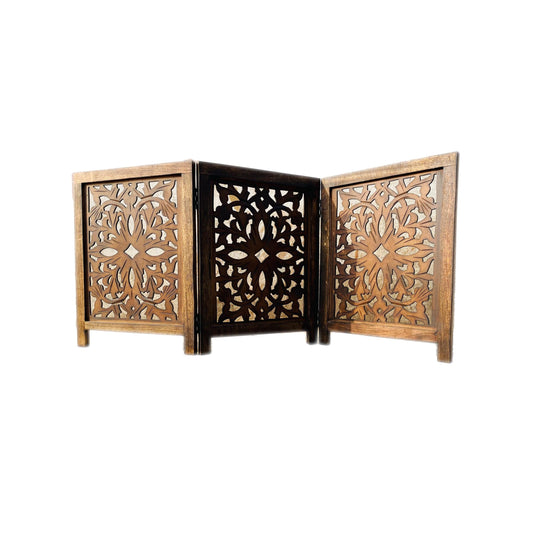 Mid-Century Modern Brown Wood Folding Divider: Pet & Baby Gate