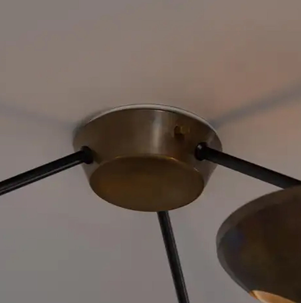 Mid-Century Style 3-Light Flush Mount Ceiling Fixture in Antique Brass