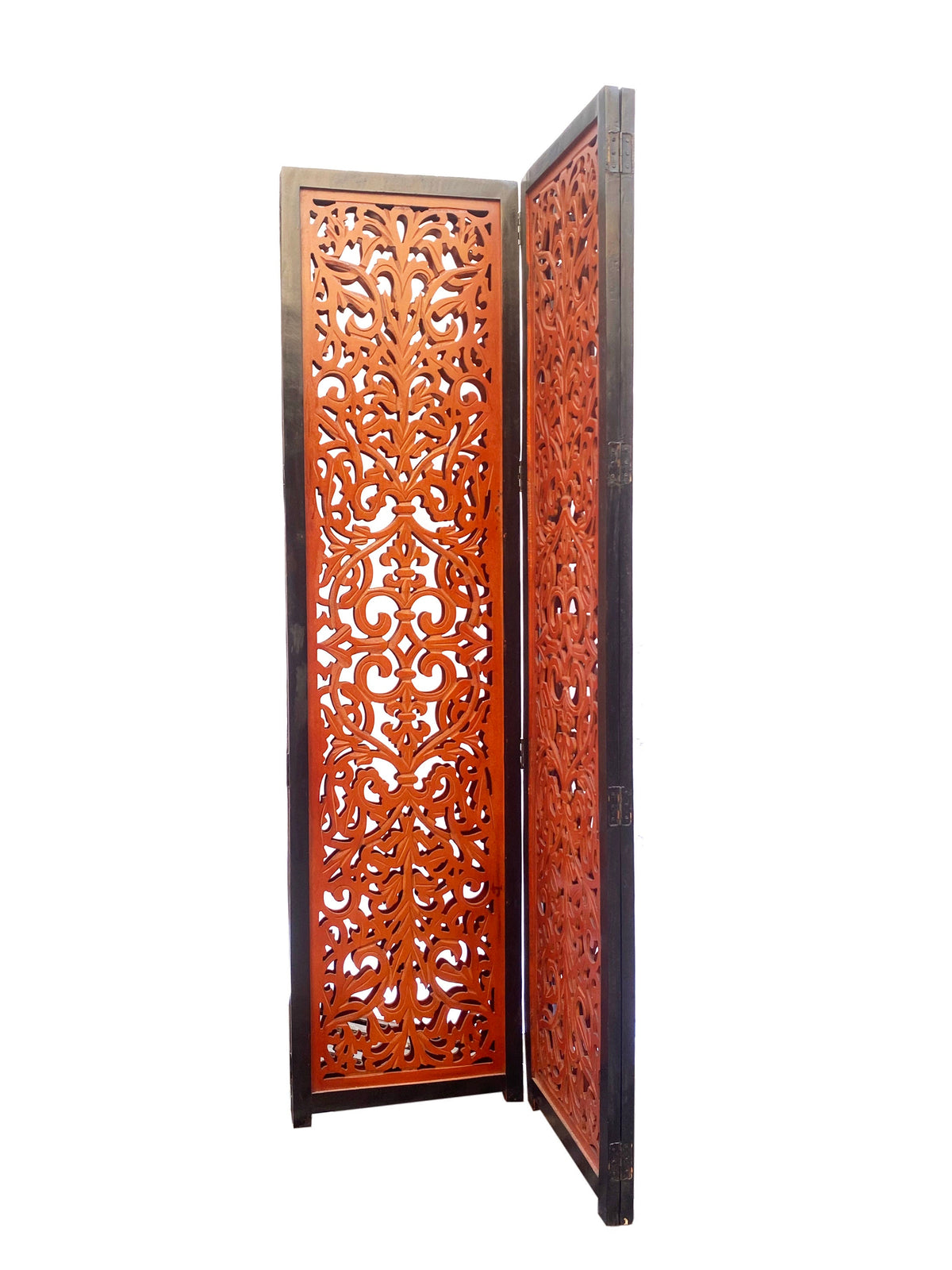 Mid Century Mesh Design Wooden Folding partition, Self standing divider