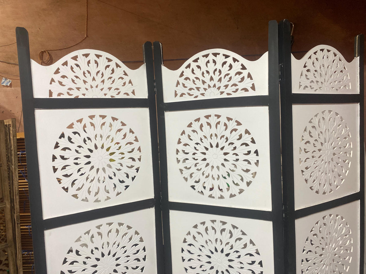 Mid century white & black Wooden Folding Divider, Partition, Handmade Self standing screen