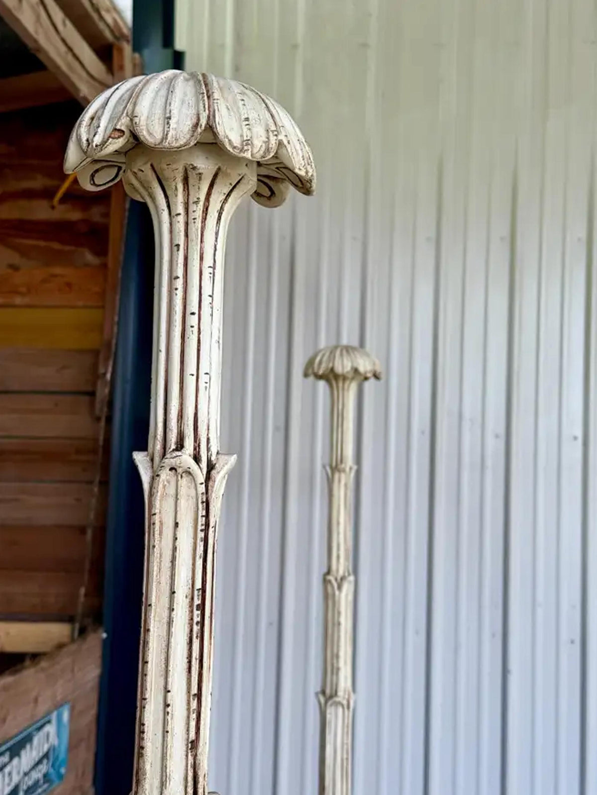 Handmade Carved Four-Poster Bed: Rustic White King/Queen Size