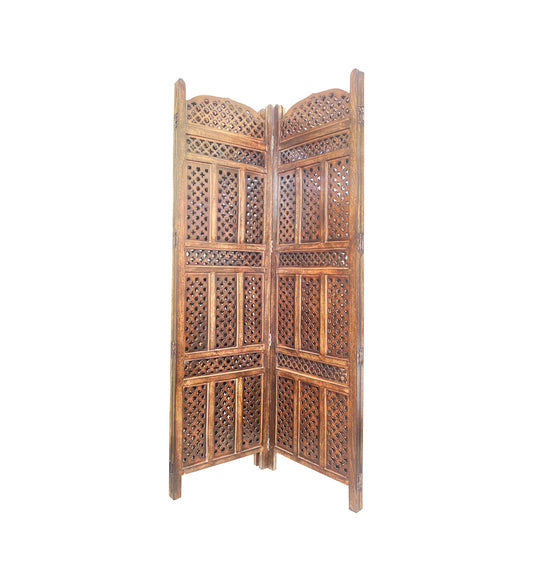 Mid century Mesh Design Round top Wooden Folding Divider, Partition, Handmade Self standing separator