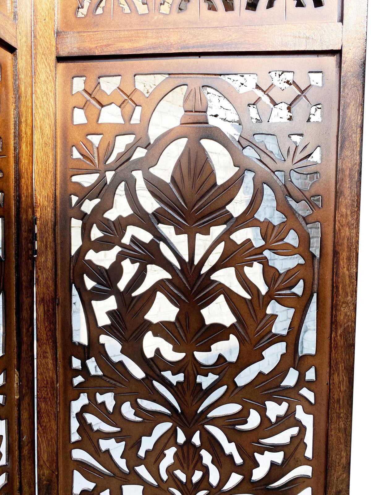 Handmade Mid-Century Modern Wooden Folding Room Divider  Mesh Design Self-Standing Partition Screen