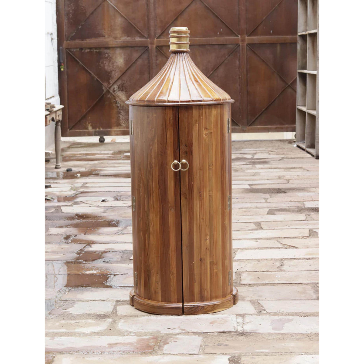 Hand-Painted Teak Wood Bottle Bar Cabinet, Mid-Century Home Furniture