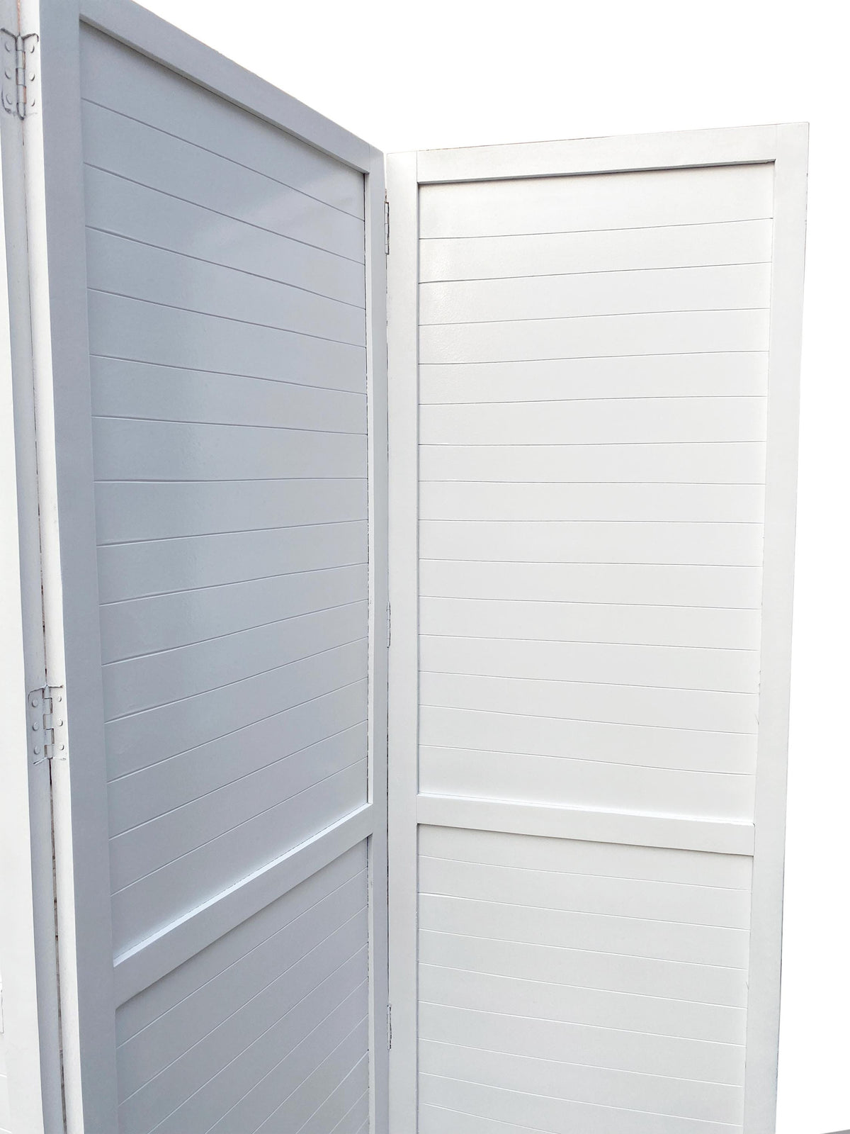 Mid Century Modern Wooden Folding Room Divider - White Stripes