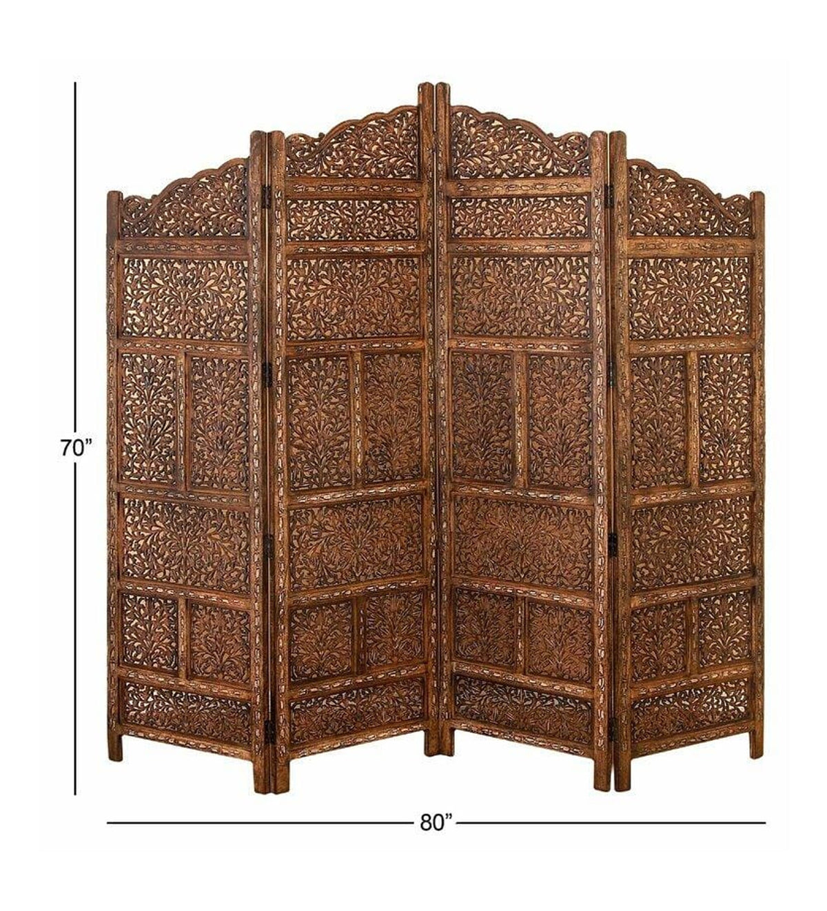 Handmade Wooden Room Divider, Folding Privacy Screen, Carved Partition, Freestanding 4 Panel Screen
