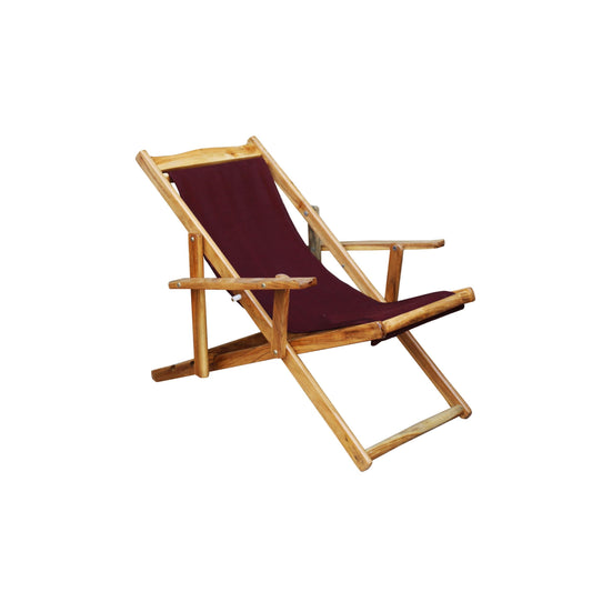 Handmade Teak & Maroon Fabric Folding Chair: Mid-Century Rococo Style