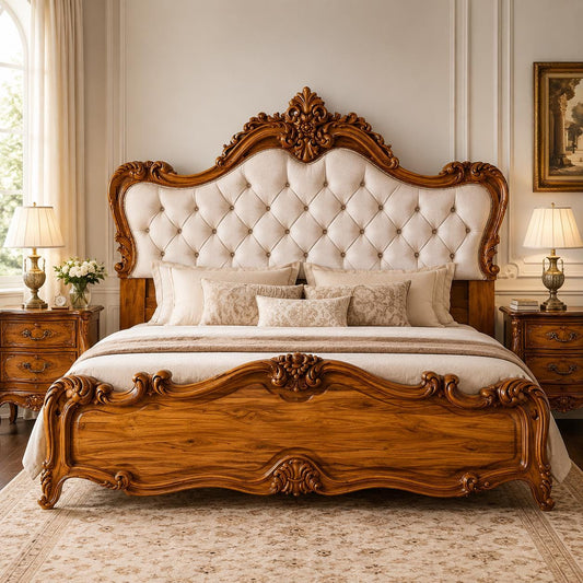 Handmade Carved Style King/Queen Wooden Headboard & Footboard