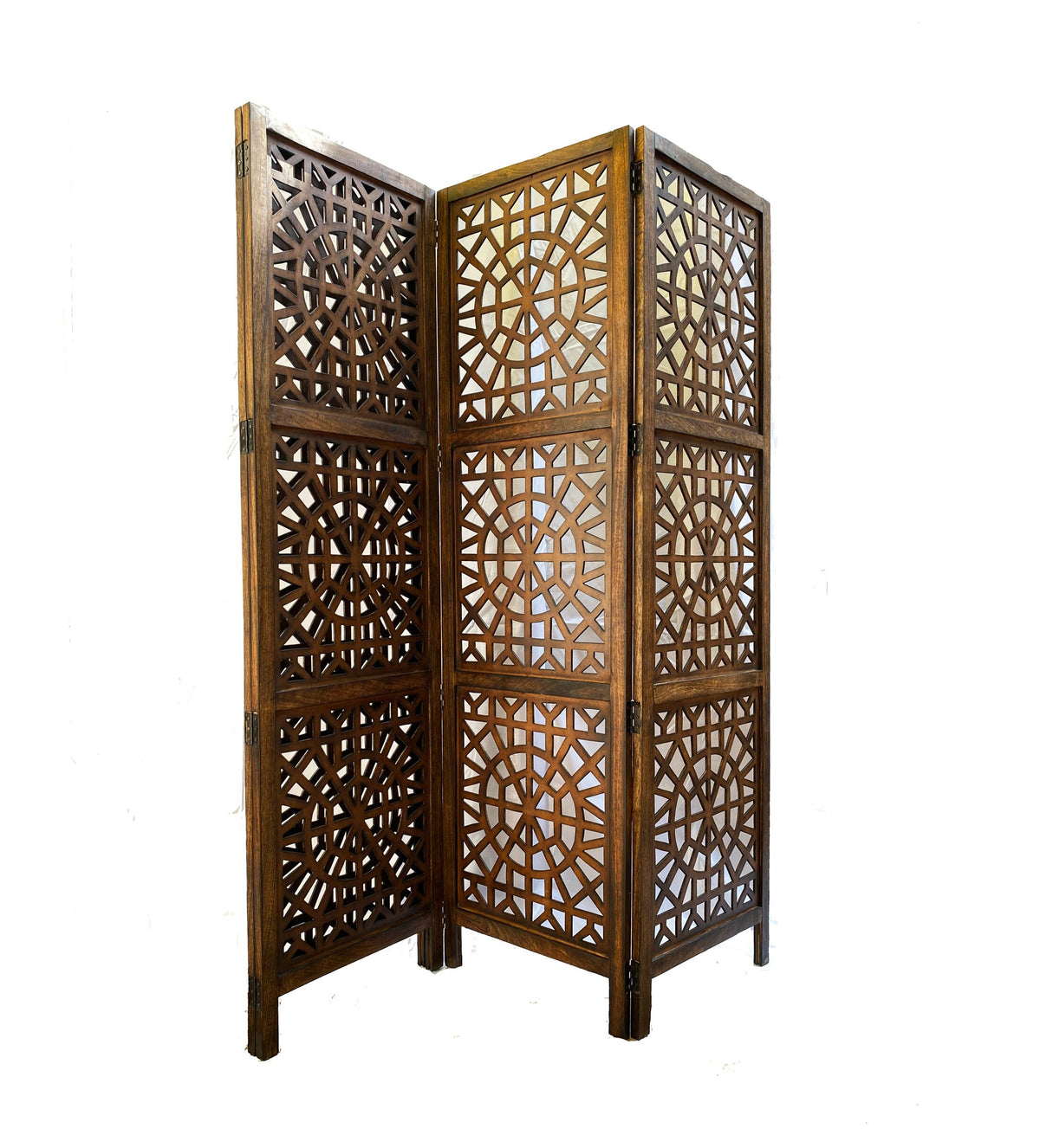 Mid century Round mesh Design Wooden Folding Divider, Partition, Handmade Self standing separator