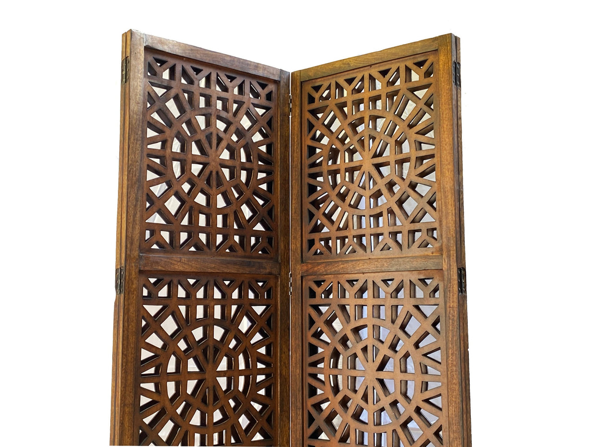 Mid century Round mesh Design Wooden Folding Divider, Partition, Handmade Self standing separator